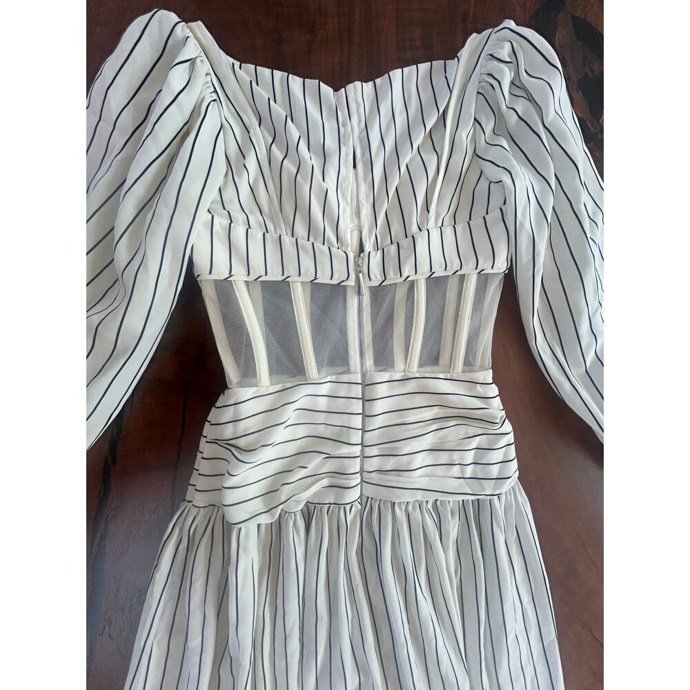 RARE Nafsika Skourti Striped Mesh Corset Dropwaist Midi Dress 4 S Avant Garde - Picture 5 of 10